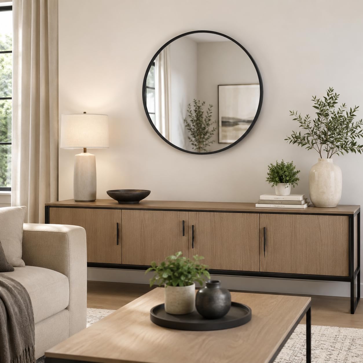 USHOWER Frameless Round Bathroom Mirror 24"