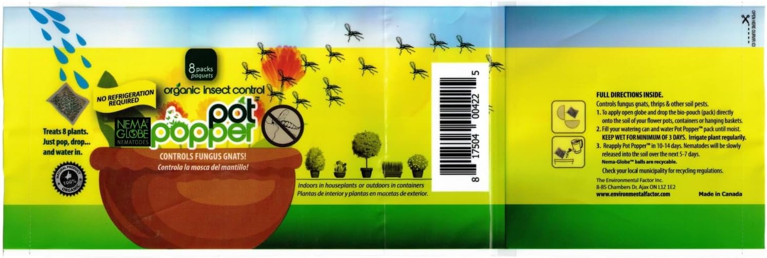 The Environmental Factor Nematodes Organic Insect Control Pot Popper, Controls Fungus Gnats, Root Aphids & Western Flower Thrips - 100% Pesticide free