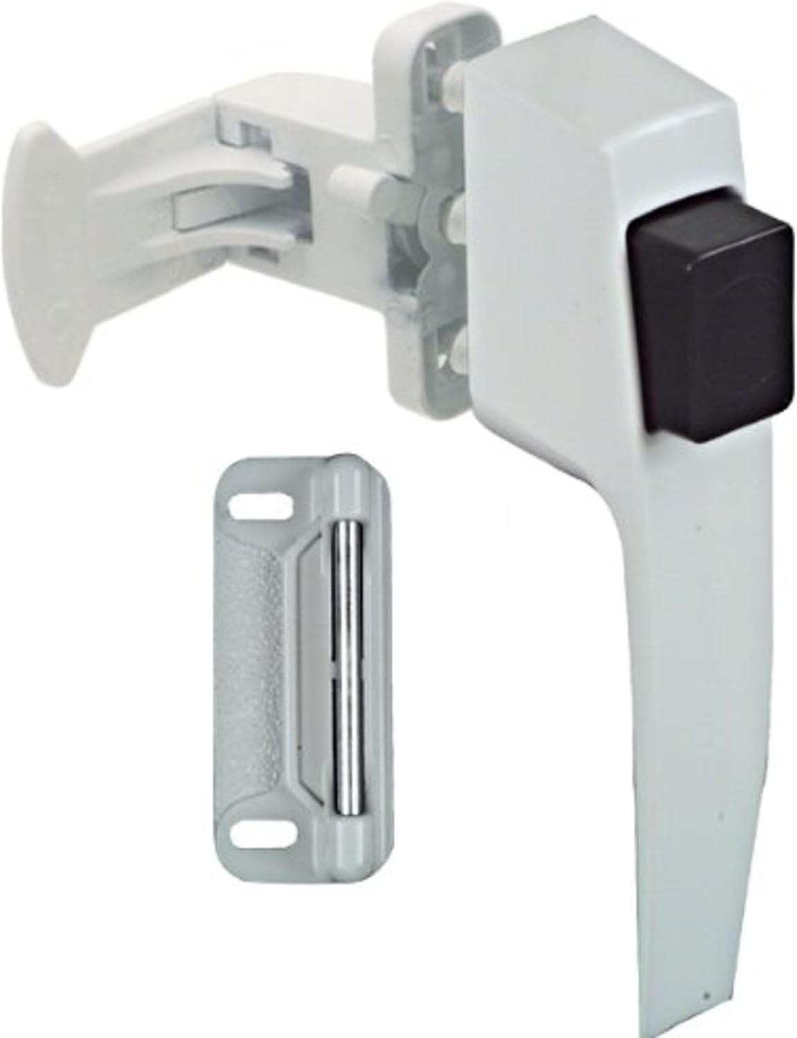 National Hardware Pushbutton Door Latch, 1-3/4 in, Zinc Die Cast, White | Push Button Release Fits Screen and Storm Doors 5/8 in to 2 in Thick; Interior Lock, Screws Included