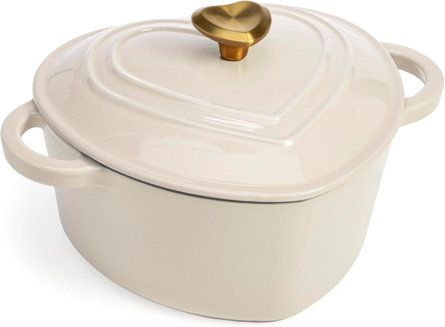 Paris Hilton Enameled Cast Iron Dutch Oven Pot with Lid, Heart-Shaped Dutch Oven, Durable Cast Iron Pot with Dual Handles, Oven Safe to 500°F, Works on All Stovetops, 2-Quart, Cream