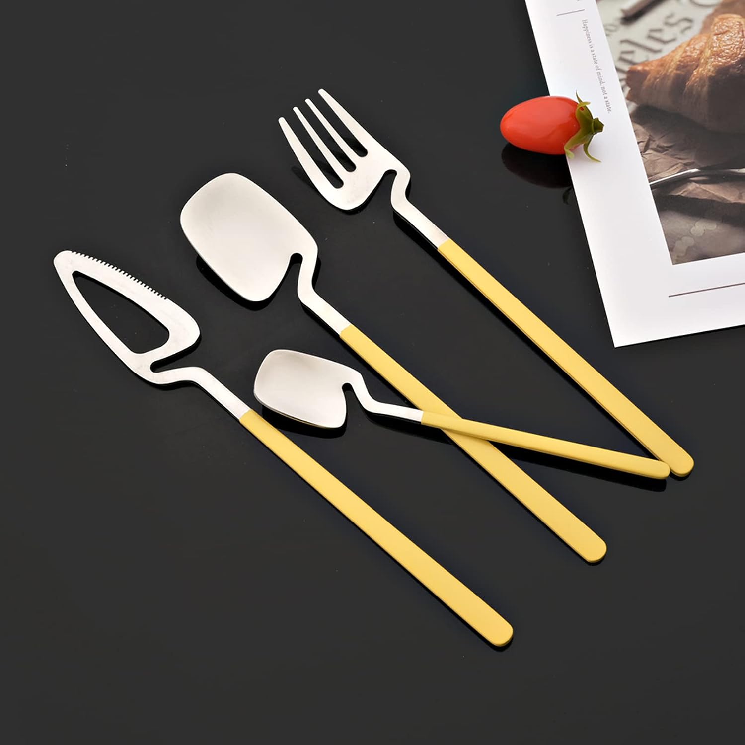 JASHII Hangable Silverware Set, Matte Rainbow Flatware Cutlery Set Service for 2