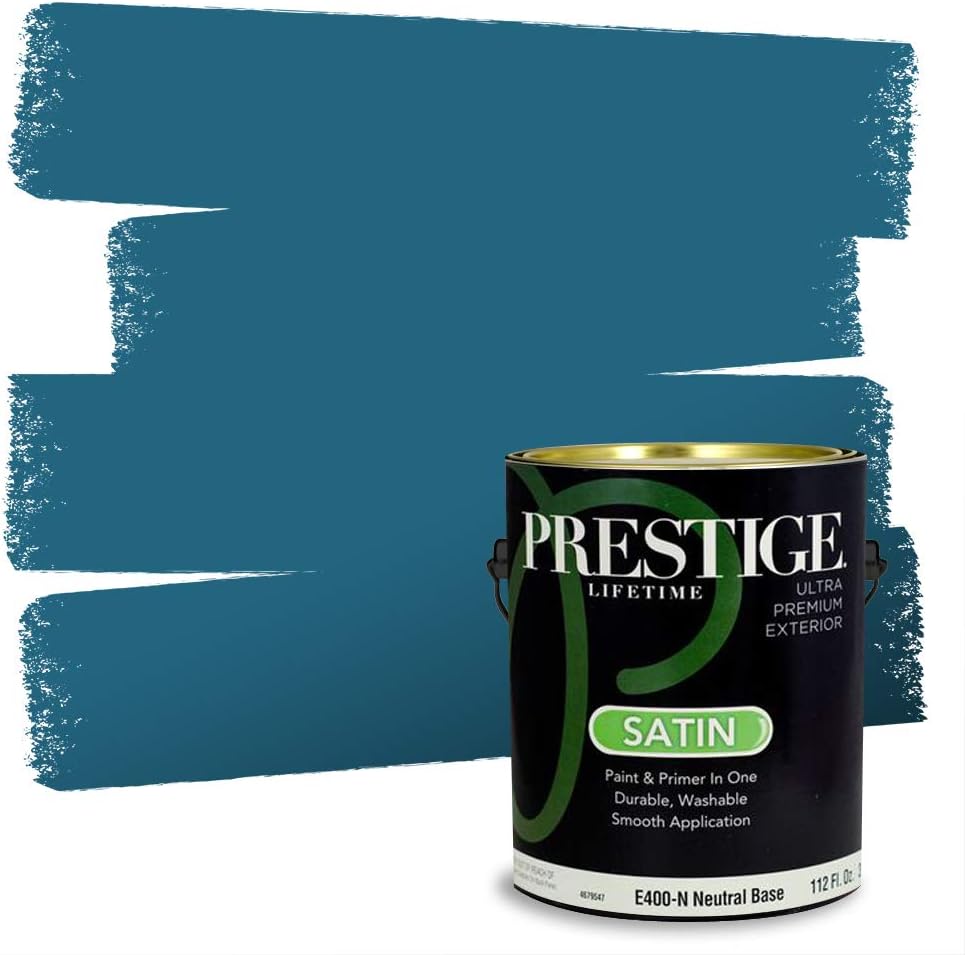 Prestige Paints E400-P-SW6506 Exterior Paint and Primer in One, 1-Gallon, Satin, Comparable Match of Sherwin Williams Vast, 1 Gallon, SW45-Vast Sky