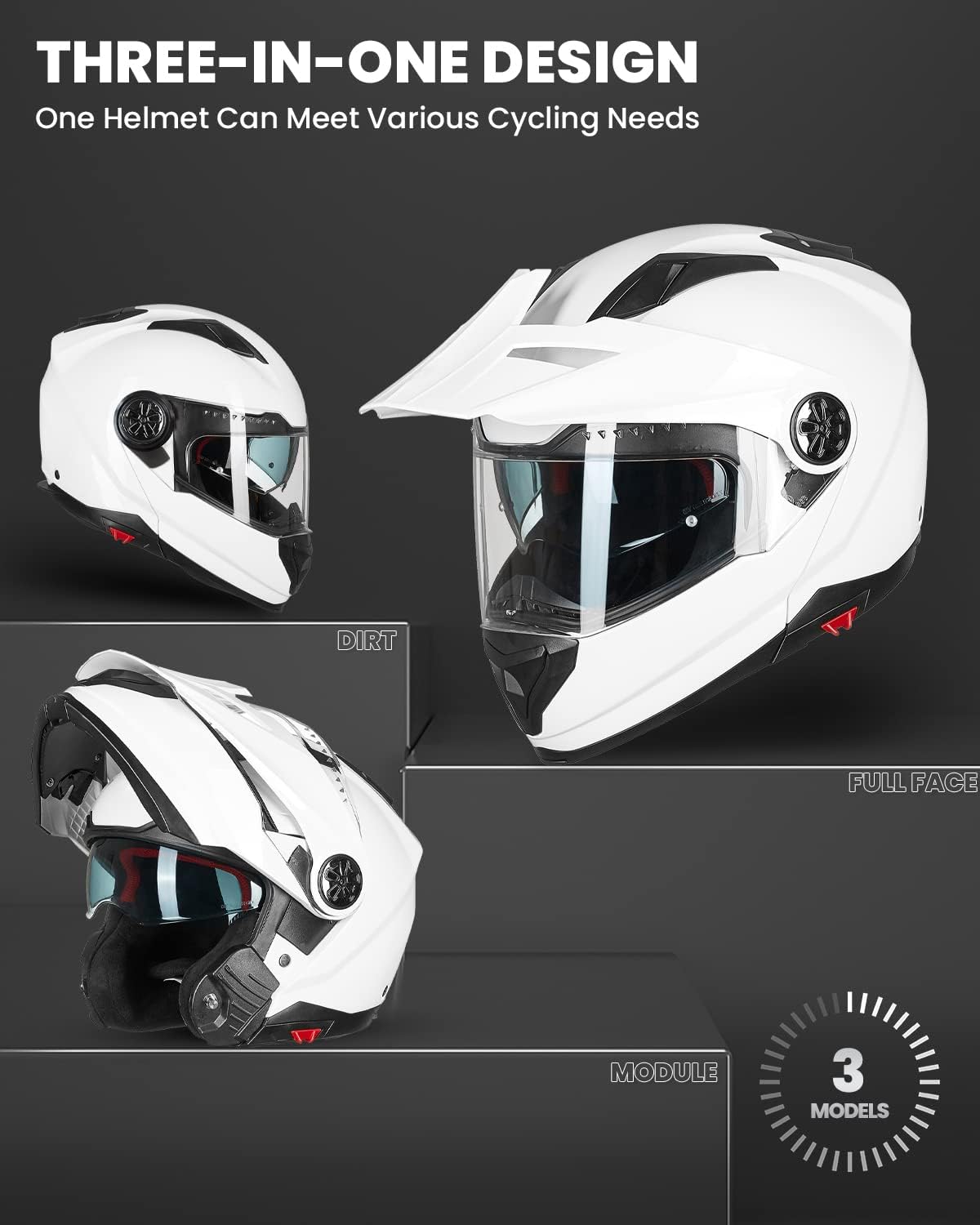ILM Motorcycle Full Face Modular ATV Helmet Three in One Snowmobile Casco with Pinlock Anti Fog Visor for Men Women DOT Model 909F