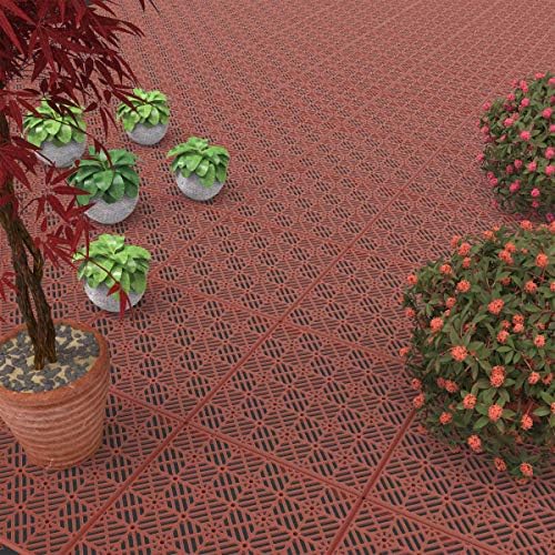 Deck Tiles - 6-Pack Pavers - Polypropylene Interlocking Patio Tiles - Outdoor Flooring for Patio, Porch, Garage, or Pool Deck by Pure Garden (Terracotta)