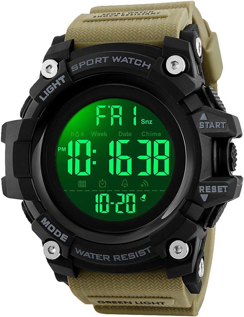 Gosasa Men Sport Watch Countdown Stopwatch Watch Mens Wrist Watch Waterproof LED Electronic Digital Male Watch 12/24 Hour Multifunctional Watch