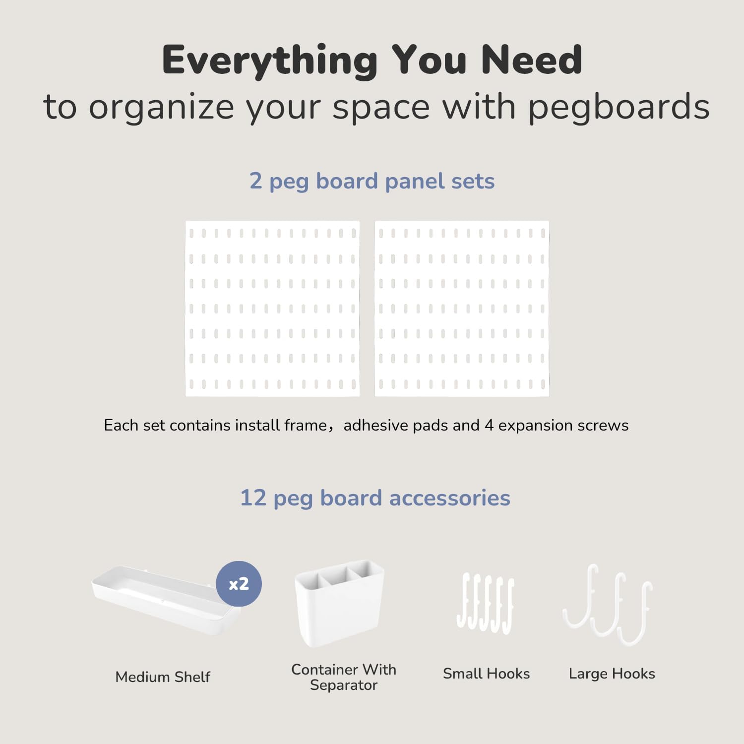 Keepo Peg Board Wall Organizer – Plastic Pegboard Panels, Modular Peg Board Storage System For Home Office, Craft Room, Gaming Setup (White
