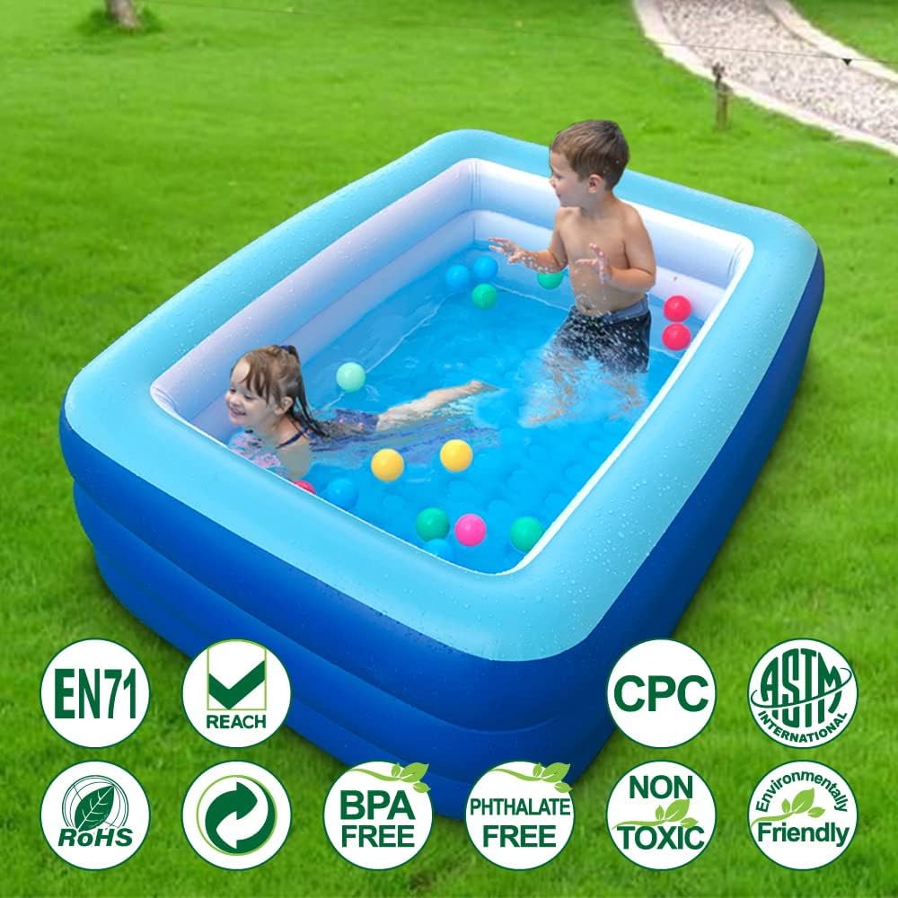 Inflatable Swimming Pool for Kids, 59" X 45" X 20" Kiddie Pools with Inflatable Soft Floor, Durable Blow Up Pools for Backyard