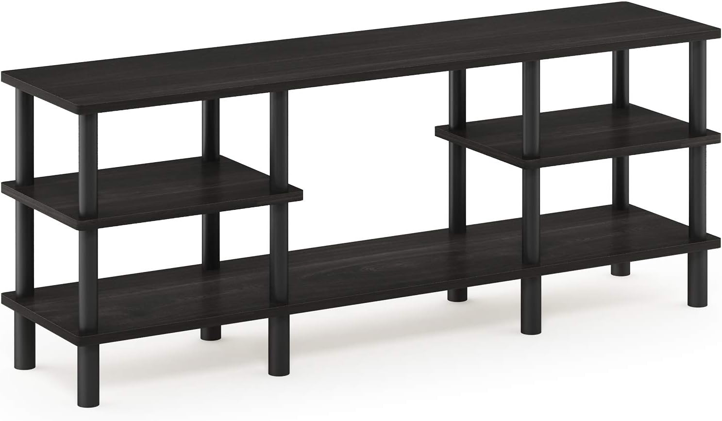 Furinno Nelly TV Stand, 3-Tier Entertainment Center with Open Shelves Storage, TV Console for TV up to 55 Inch, Soft Edges, for Living Room, Bedroom, Black