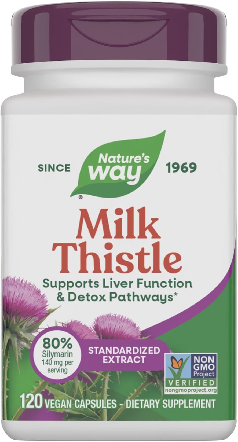 Nature's Way Milk Thistle Capsules, Supports Liver Function*, Vegan, 60 ct | Supports Liver Function & Liver Detox Pathways*, 175 mg Milk Thistle Seed Extract Standardized to 80% Silymarin per Serving