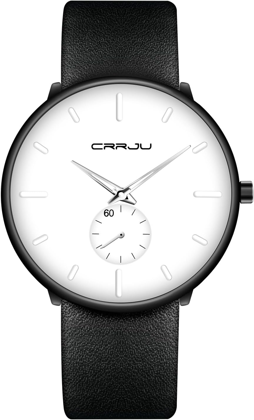 Mens Watches Ultra-Thin Minimalist Waterproof-Fashion Wrist Watch for Men Unisex Dress with Leather Band