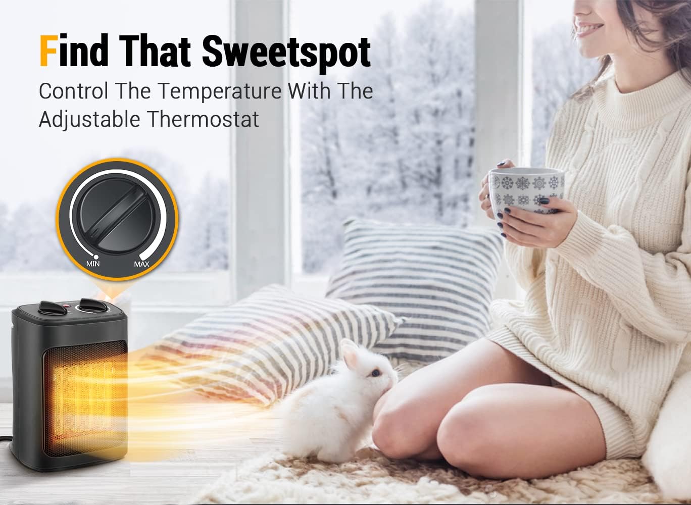 Space Heater, 1500W Electric Heaters Indoor Portable with Thermostat