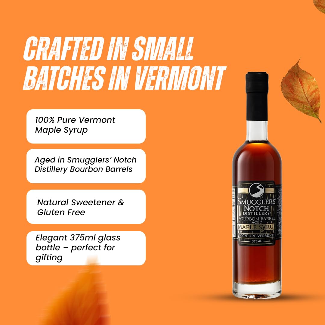 Smugglers’ Notch Maple Works – Bourbon Barrel Aged – 100% Pure Vermont Maple Syrup – Natural Sweetener & Gluten Free – Rich Taste – Waffles and Pancakes, Cocktails, Marinades, 3.38 Fl Oz. (100 mL)