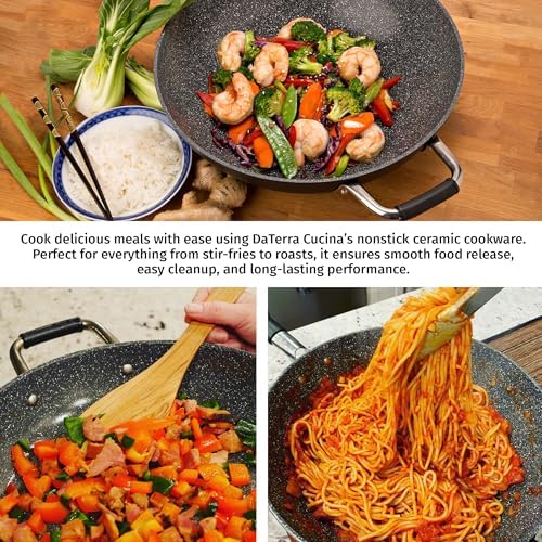 DaTerra Cucina - Nonstick Ceramic Wok with Lid - Oven & Induction Safe, 13"