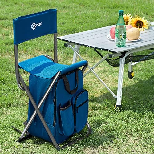 Portal Backpack Cooler Chair with Backrest, Portable Folding Stool | Blue, up to 350 lbs, Cup Holder, Zipper Pocket, Non-slip Foot