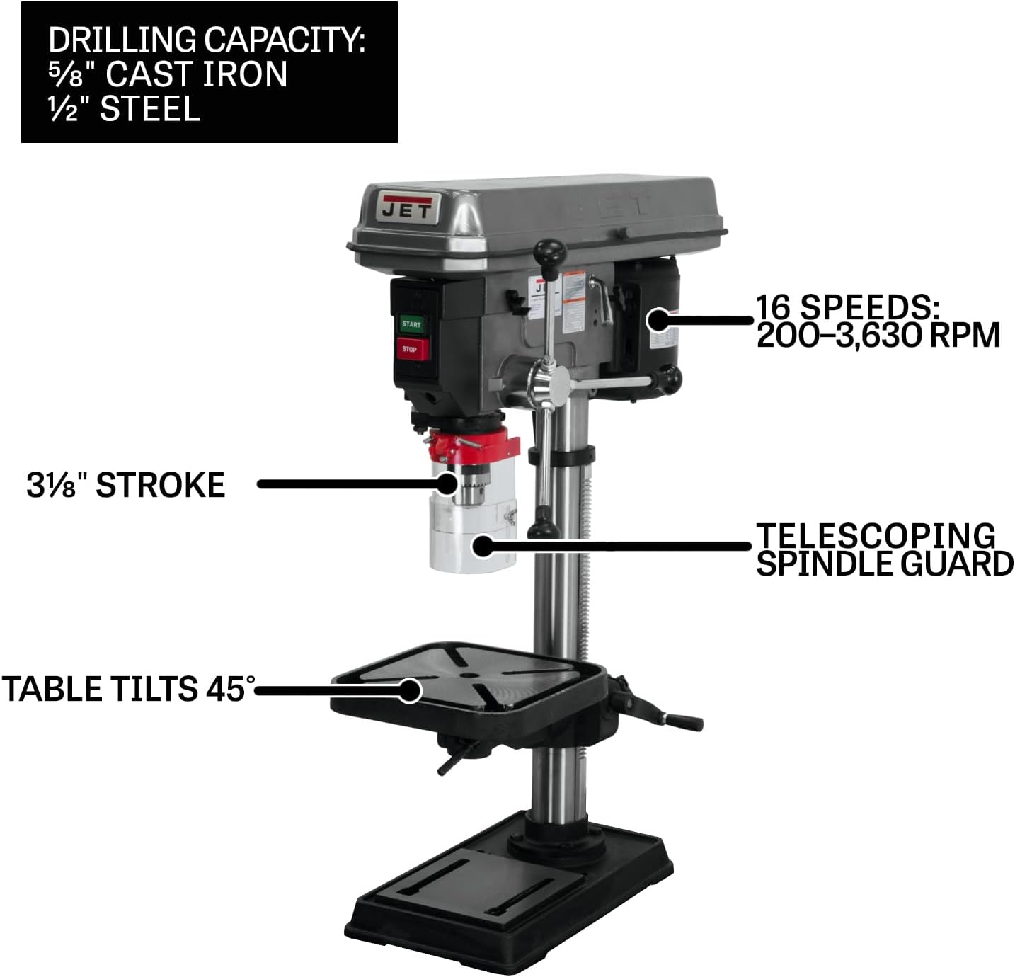 JET 15-Inch Benchtop Drill Press, 16 Speed, 3/4 HP, 115/230V 1Ph (Model J-2530)