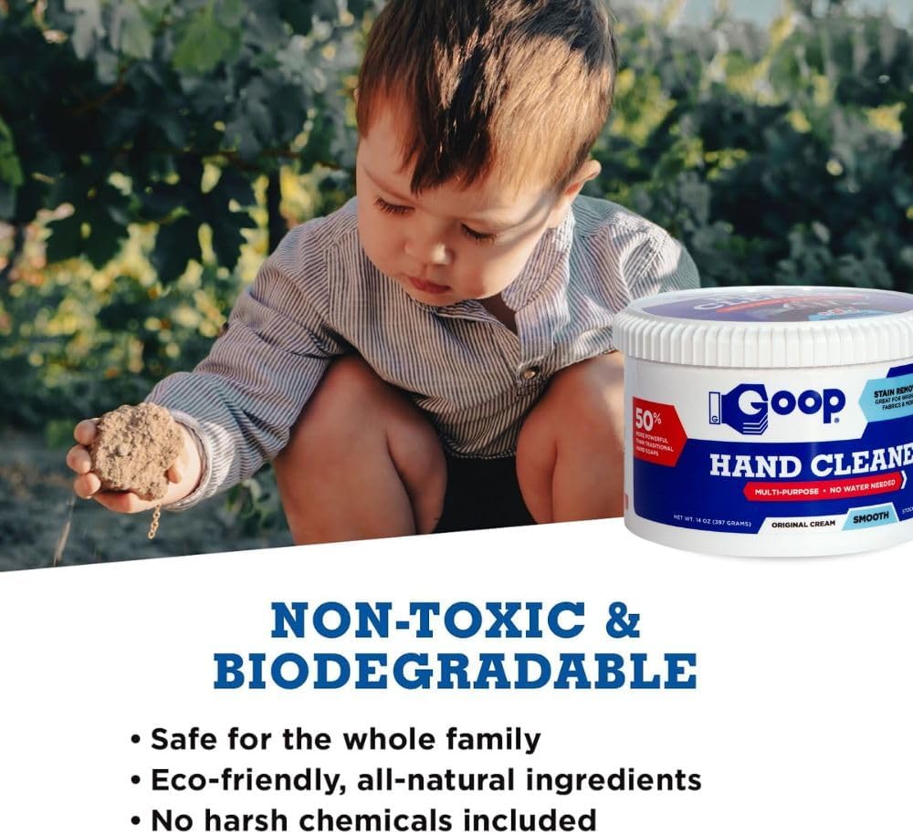 GOOP Multi-Purpose Hand Cleaner- Waterless Hand Degreaser, Laundry Stain Remover - NonToxic and Biodegradable Cleaner Remove Dirt, Oil, Paint, Ink, and Clothes Stains Original, 14oz Pack of 1
