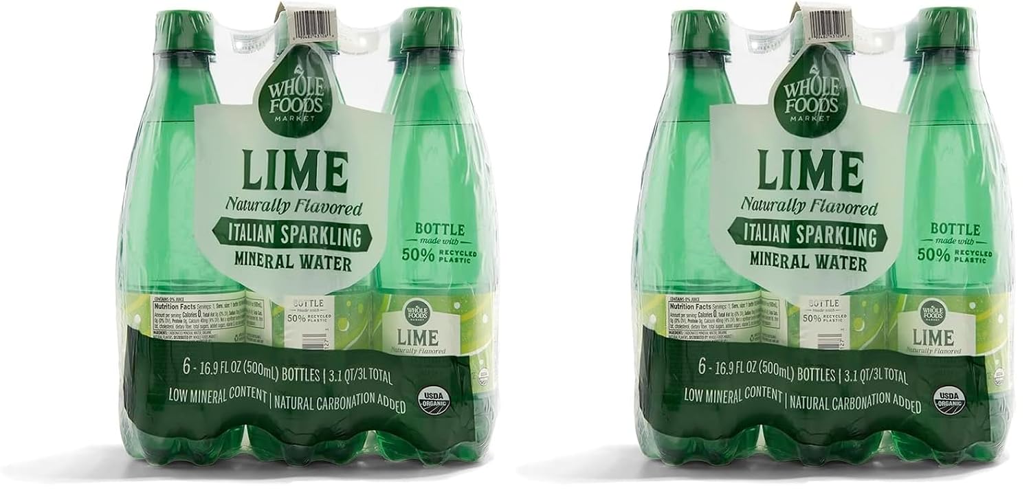 Whole Foods Market, Lemon Sparkling Mineral Water, 16.9 Fl Oz, 6 Count