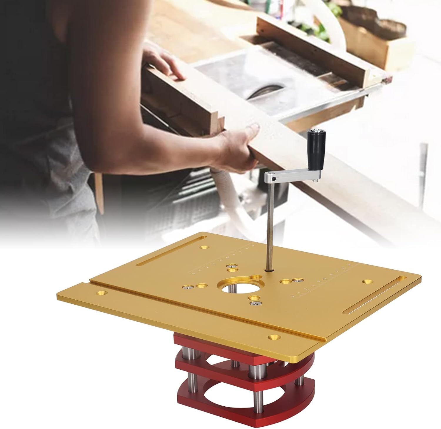 Kreg Router Table Lift Compatible, Aluminum Alloy Manual Router System Kit with Crank Handle for Easy Adjustment, Ideal for Small Trimming Machines Silver