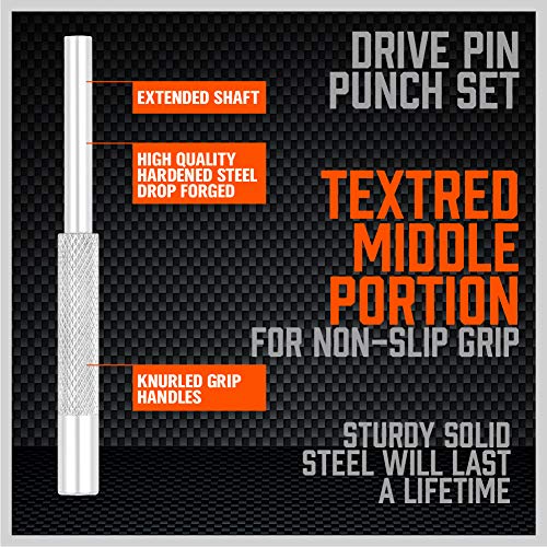 Premium 7-Piece Roll Pin Starter Punch and Bolt Catch Install Punch Set - 1/16, 5/64, 3/32, 1/8-inch