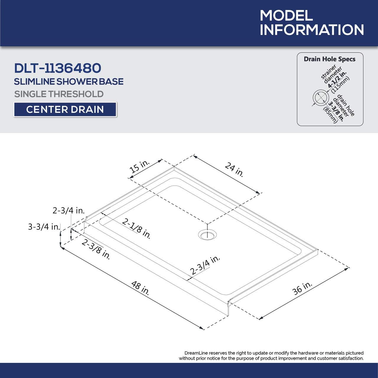 DreamLine 32 in. D x 32 in. W x 76 3/4 in. H Center Drain Acrylic Shower Base and QWALL-5 Backwall Kit In White, DL-6195C-01