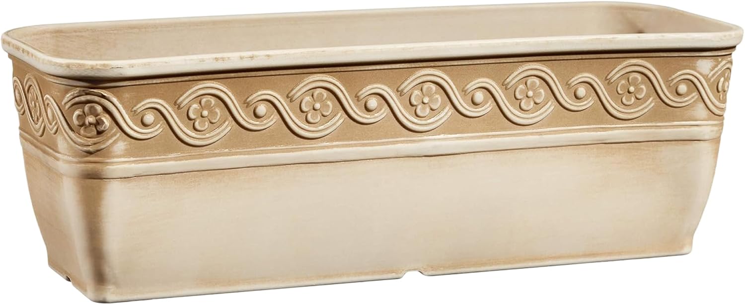 Corinthian Rectangular Planter Box w/Drain Plug, 10" Desert Tan