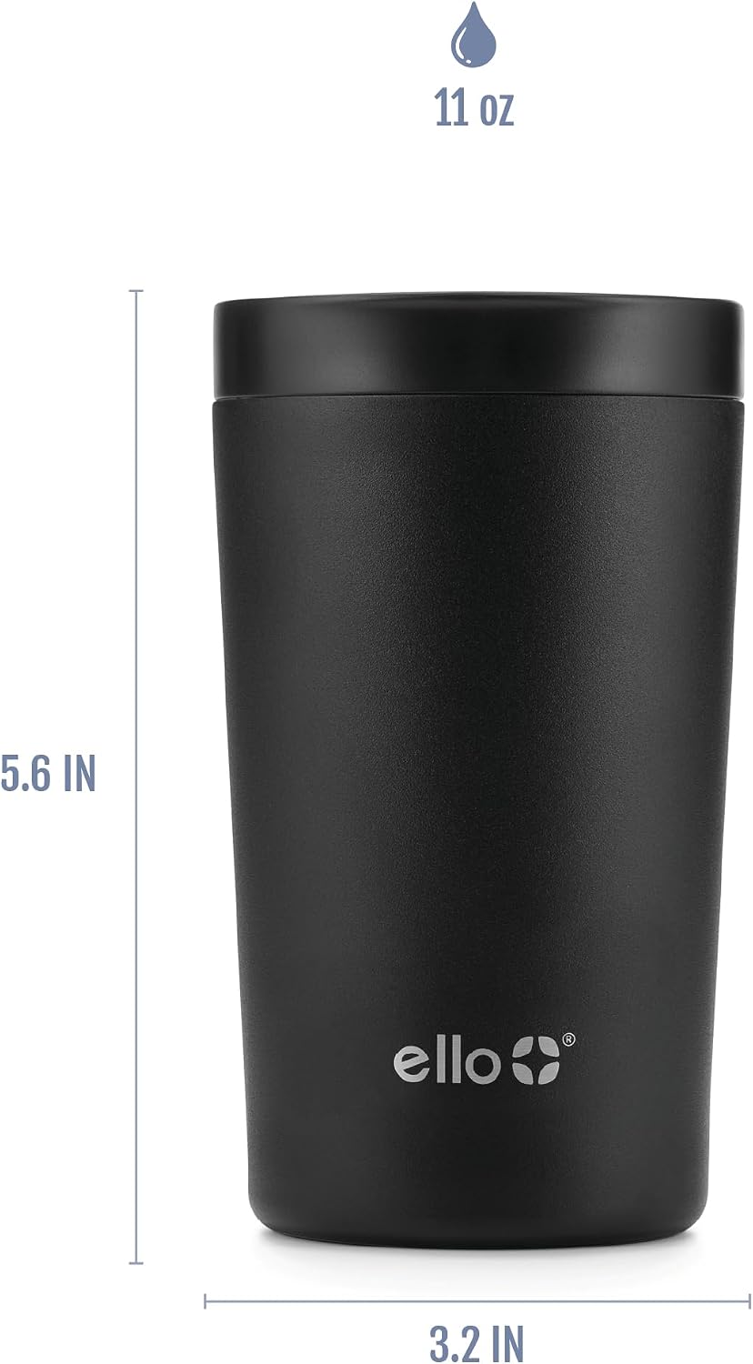 Ello Miri 16oz Insulated Stainless Steel Travel Mug with Slider Lid, Black Marble