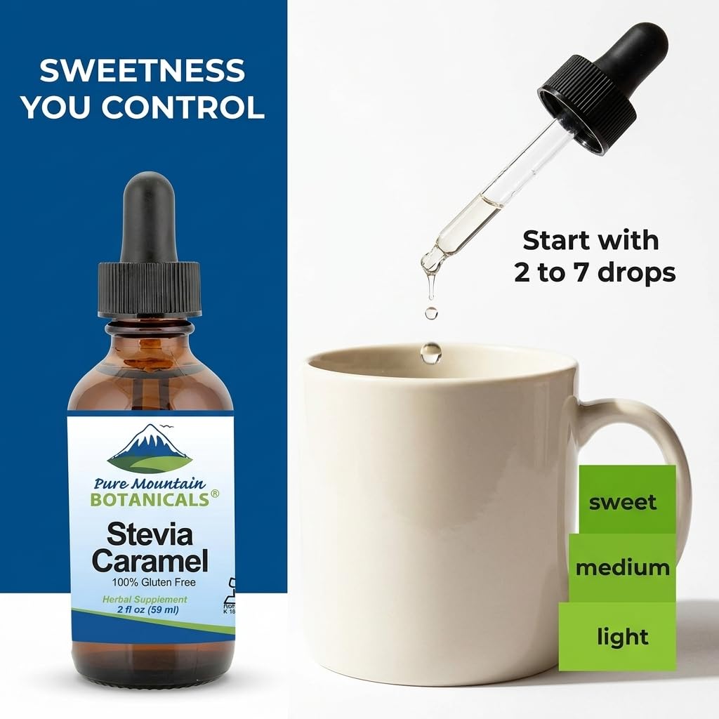 Caramel Stevia Drops - Flavored Stevia Liquid Drops - Zero Calorie Natural Sweetener - Alcohol Free - Kosher - 290 Servings - 2oz Glass Bottle