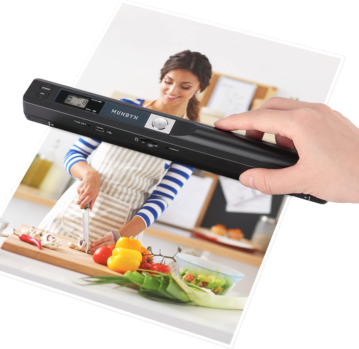 MUNBYN Portable Scanner, 900 DPI Handheld Wand Scanner, A4, 16GB SD, Black | A4 document/photo scanning, JPG/PDF output, flat scanning, USB transfer to PC/laptop, 16GB SD card included, no driver needed