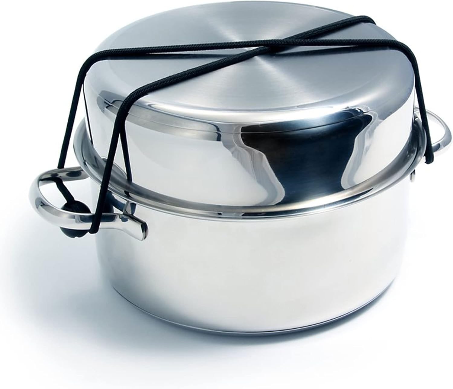 Camco 7 Piece Stainless Steel Cookware Nesting Pots and Pans Set w/Lids, Detachable Handles & Storage Strap for Camping, Tailgating, and RV