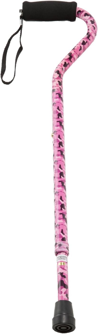 PCP Adjustable Cane, Offset Handle, Foam Grip, Wrist Strap, Lightweight Aluminum, Hunter Camouflage Pattern