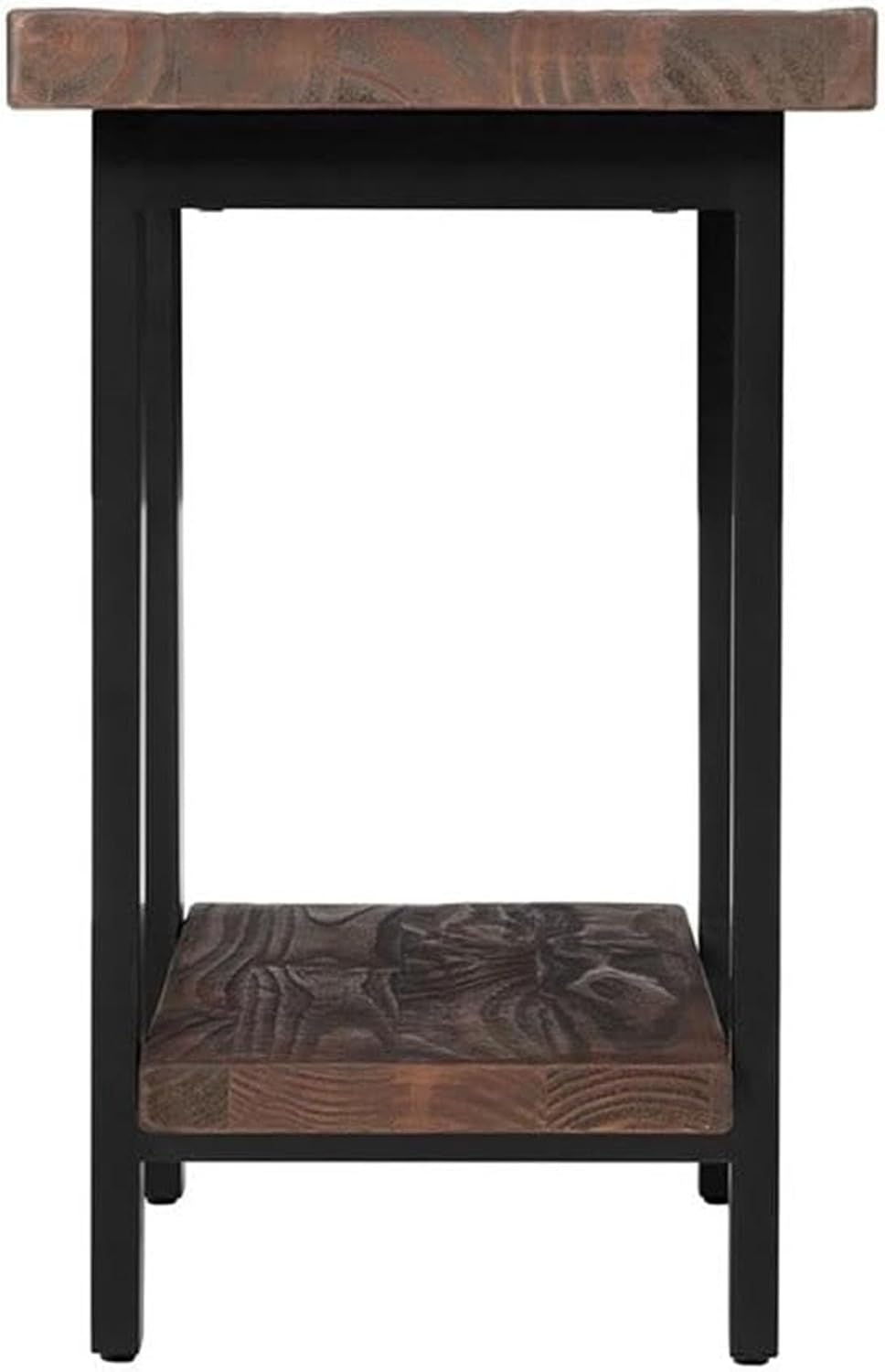 Alaterre Furniture Pomona Solid Wood 2-Tier End Table, Rustic Brown, 27” | Nightstand with Storage Shelf and Metal Legs, Industrial Farmhouse Chair Side Table for Living Room or Bedroom