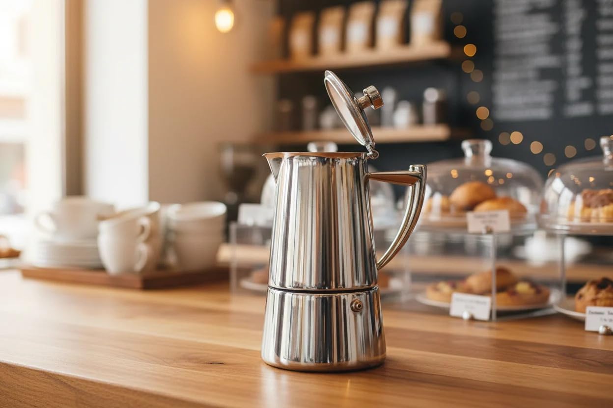 Cuisinox Roma Stovetop Espresso Maker COF-6R, Stainless Steel Coffee Percolator Stovetop, Heat-Resistant & Non-Reactive, 6-Cup Italian Espresso Maker Easy to Clean, Durable Stove Top Percolator