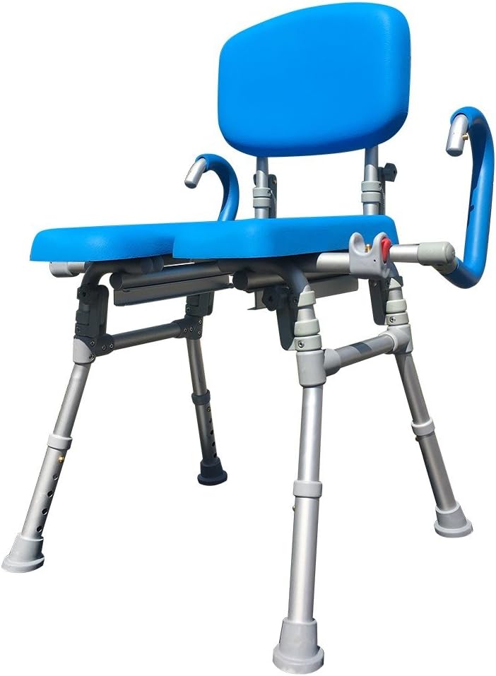 UltraCommode Shower Chair for Elderly and Disabled, Foldable Commode | Sit Securely While Bathing - Blue, padded seat, adjustable height