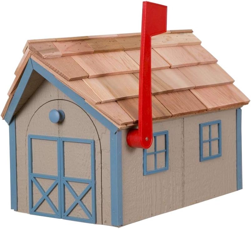 Mailbox Wooden Dutch Barn Style Clay with Wedgewood Blue Trim Amish Made in USA