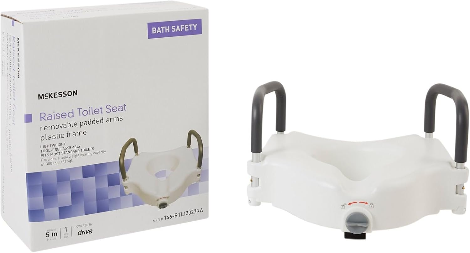 McKesson Raised Toilet Seat with Removable Padded Arms, White, 5 in, 1 ct | Lightweight, Fits Most Standard Toilets