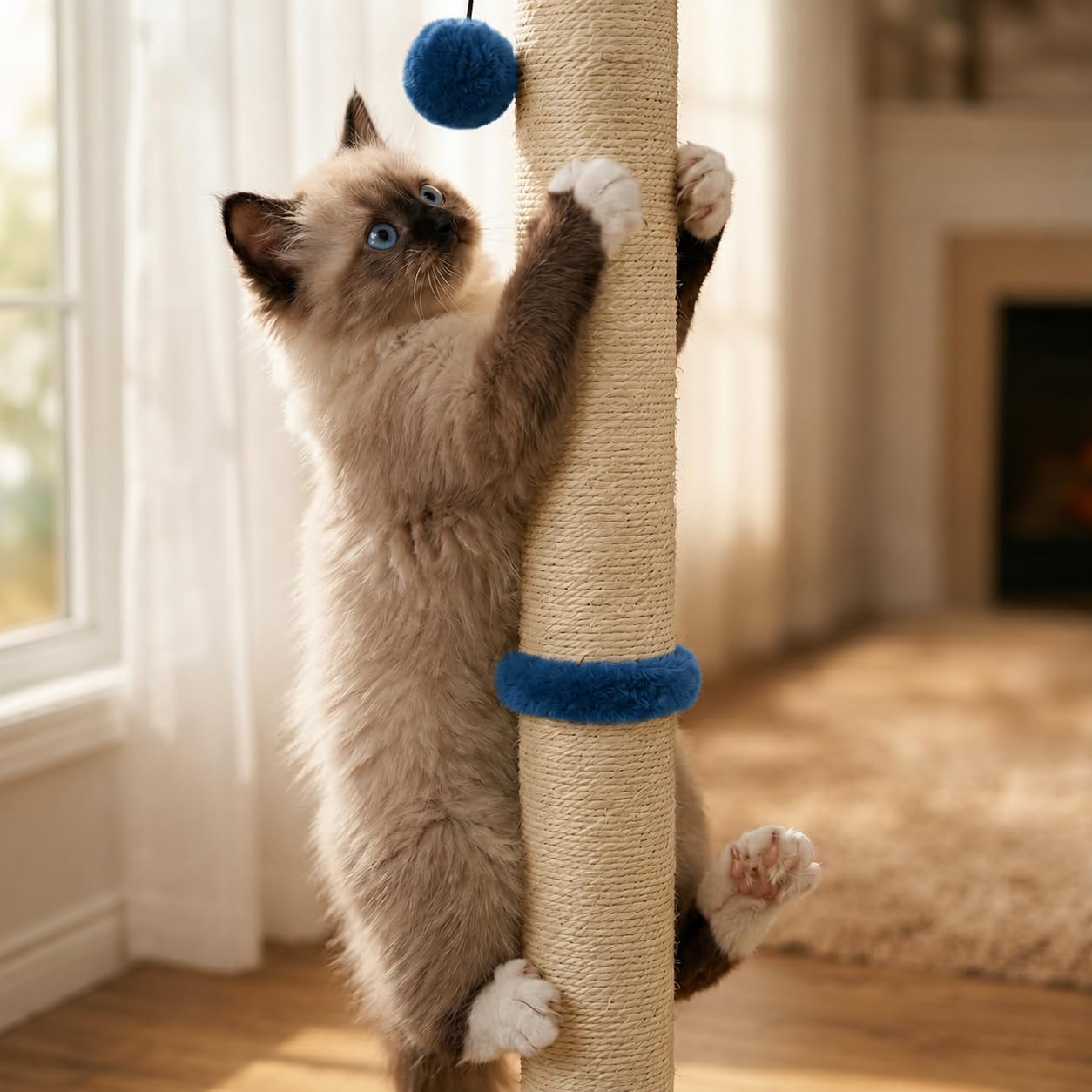 Dimaka 29" Height Tall Cat Scratching Post, Claw Scratcher with Sisal Rope and Covered with Soft Smooth Plush, Vertical Scratch [Full Strectch] for Standard Size Cats(Grey, 29 inches for All Cats)