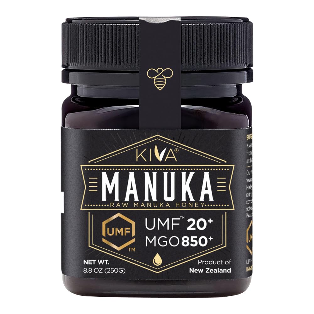 Kiva Raw Manuka Honey Certified UMF 20+, MGO 850+ 100% Pure New Zealand Honey - Non-GMO, Traceable, Non-Glyphosate (8.8 oz)