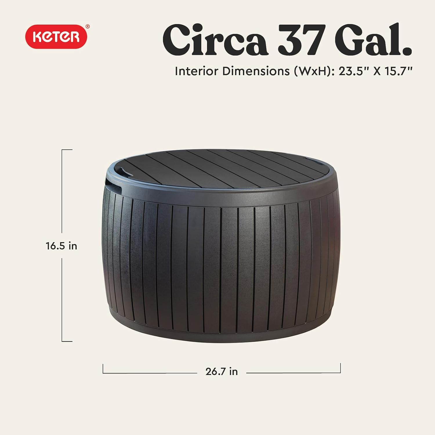 Keter Circa Outdoor Storage Deck Box, 37 Gallon, Brown | Doubles as Ottoman Chair or Side Table, Resin Seating for Garden, Pool & Patio