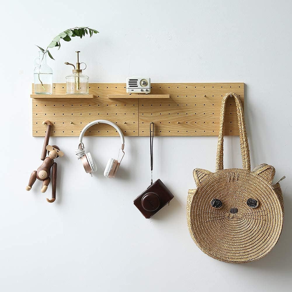 Wooden Pegboard Modular Display Organization Storage Wall Hooks Shelf(Color:Oak)