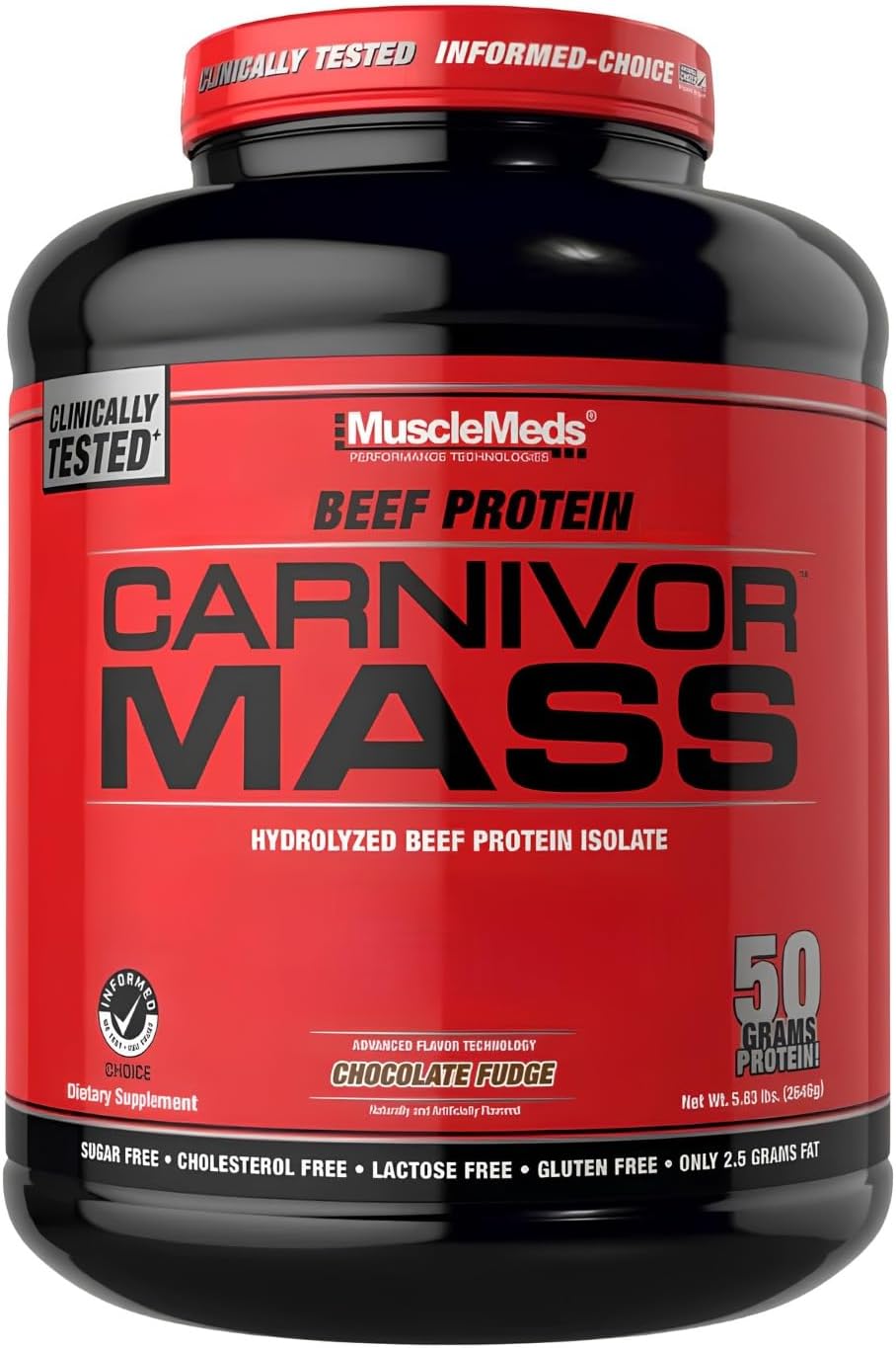 MuscleMeds CARNIVOR Mass Gainer Beef Protein Isolate Shake, 50 Grams Protein, 125 Grams Carbs, 0 Fat, 0 Sugar, Lactose Free, Halal Certified, Chocolate Peanut Butter, 6 Pound