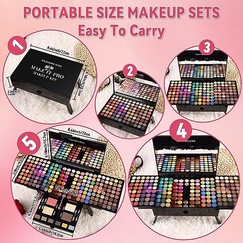 CHARMCODE 190 Colors Cosmetic Make up Palette Set Kit Combination with Eyeshadow Facial Blusher Eyebrow Powder Face Concealer Eyeliner Pencil A