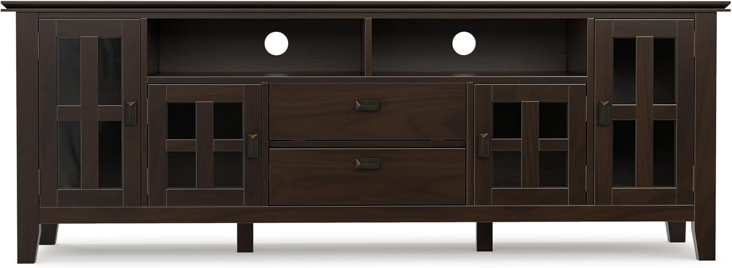 SIMPLIHOME Artisan 53" Wide Solid Wood TV Stand in Russet Brown