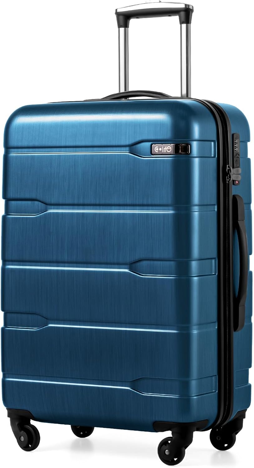 Coolife Medium Checked Luggage Hardside Suitcase with Spinner Wheels, 24in | Lightweight ABS+PC, Rolling Travel Suitcase with TSA Lock, Spinner Wheels, Durable Zipper, Charcoal