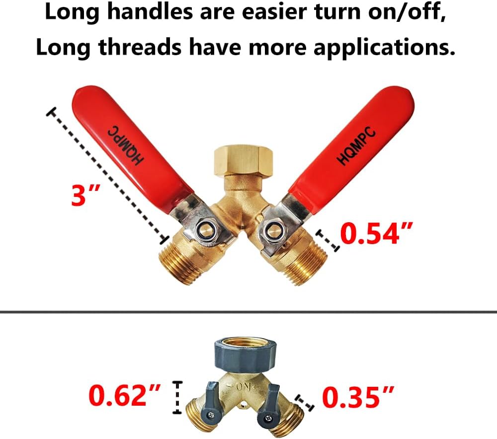 HQMPC Brass Garden Hose Y Valve Hose Splitter Water Garden Hose Adapter 2 Way 3/4" GHT Thread