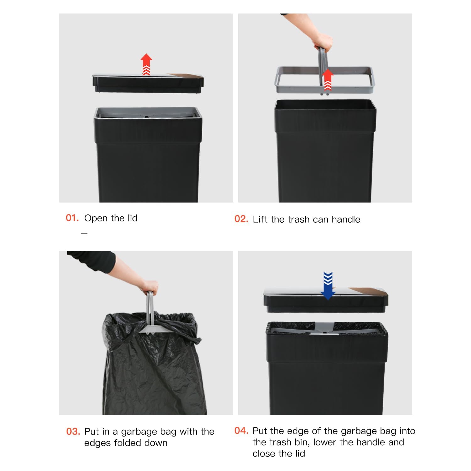 BestOffice 13 Gallon Trash Can Automatic Kitchen Trash Can Touch Free High-Capacity Garbage Can with Lid for Bedroom Bathroom Home Office 50 Liter