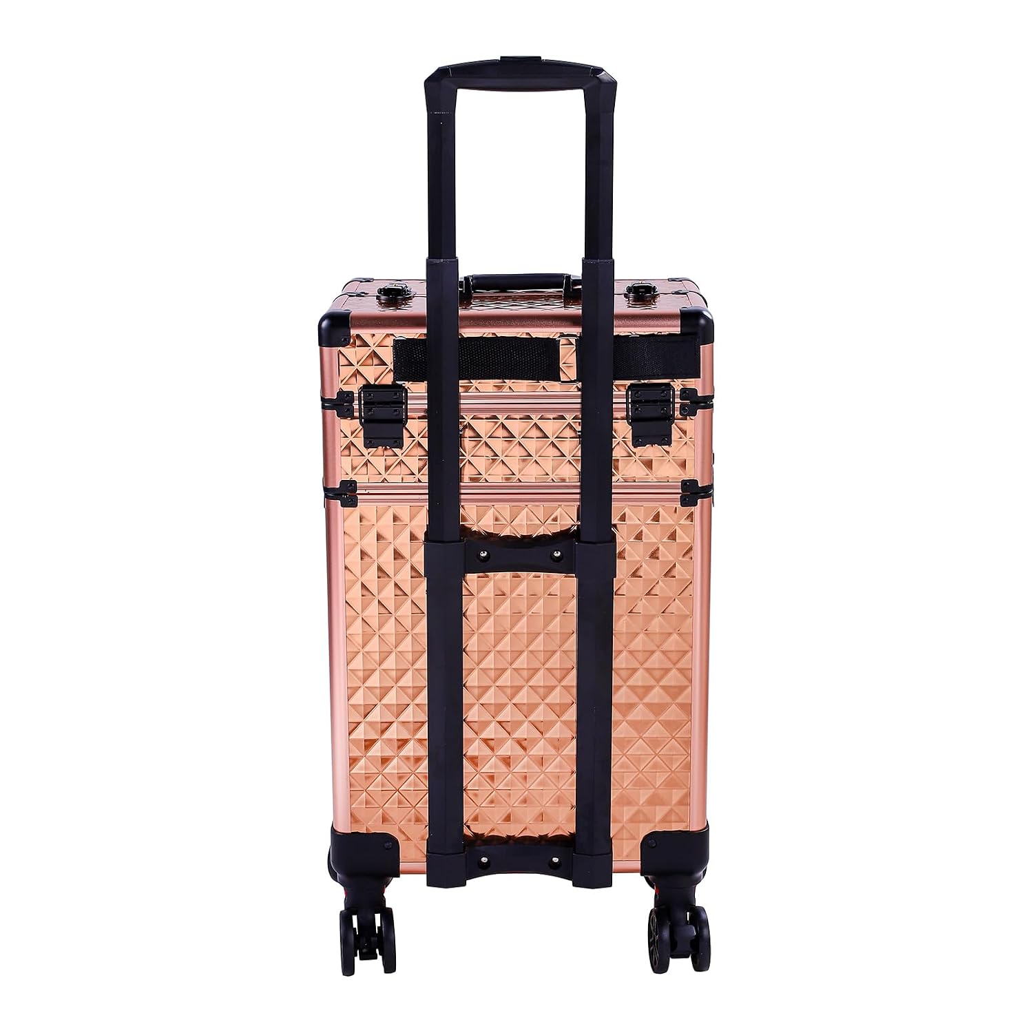 mefeir 4 in 1 Rolling Makeup Train Case, Aluminum Makeup Travel Organizer Cosmetic Case, Cosmetology Display Suitcase on Wheels, Beauty Storage Luggage Lockable w/4 Removable Wheels (Black)