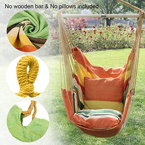 Hammock Chair Hanging Rope Swing Seat for Indoor Outdoor, Sturdy Cotton Weave Hammock Swing