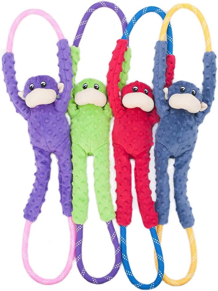 ZippyPaws RopeTugz Durable Dog Pull Rope Toy - Blue Monkey | Interactive Tug of War for Large, Medium & Small Dog, Squeaky Pet Product to Keep Them Busy, Made w/ Heavy Duty Climbing Rope