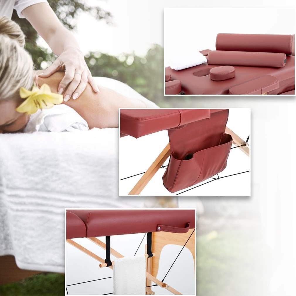 BestMassage Massage Bed Portable Massage Table 28 inch Wide Lash Bed Height Adjustable 2 Folding Spa Table with Towel Hanger Oil Pouch Half Bolster Round Bolster Non-Woven Bag
