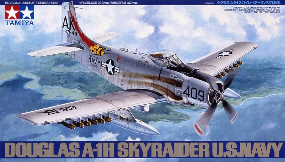 Tamiya Models Douglas A-1H Skyraider Model Kit, ages 12 Up